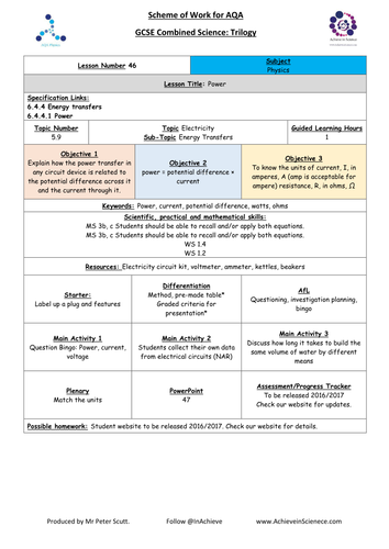 NEW L47 Power in circuits - Physics Combined Science Trilogy (AQA) – Paper 1 (2016)