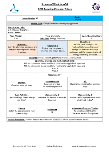 NEW L48 Energy changes in appliances  - Physics Combined Science Trilogy (AQA) – Paper 1 (2016)