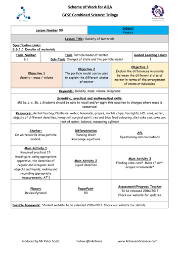 NEW L50 Density - Physics Combined Science Trilogy (AQA) – Paper 1 (2016)