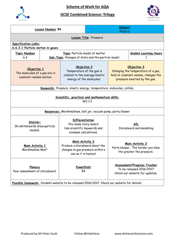 NEW L54 Pressure - Physics Combined Science Trilogy (AQA) – Paper 1 (2016)