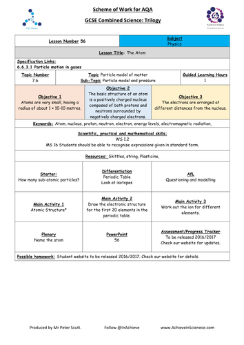 NEW L56 Structure of Atoms - Physics Combined Science Trilogy (AQA) – Paper 1 (2016)