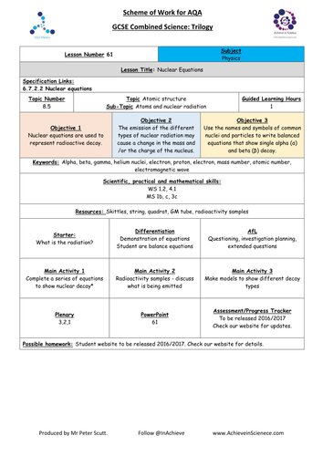 NEW L61 Nuclear Equations - Physics Combined Science Trilogy (AQA) – Paper 1 (2016)