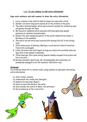 ks2-english-worksheets-on-using-commas-to-add-extra-information