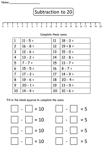 addition and subtraction within 20 worksheets teaching resources