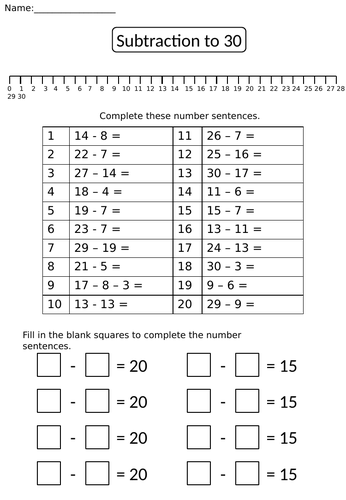Addition and Subtraction within 30 | Teaching Resources
