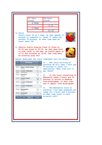Time Worded Problems KS2 Candy Crush Clash Of Clans Teaching Resources