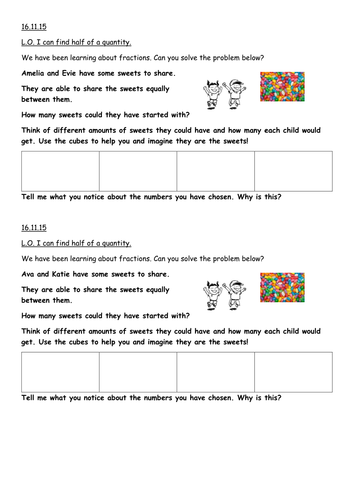 Year 1 Maths 2 week plan for Fractions continued and Volume and Capacity