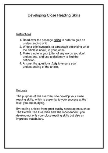 Close Reading Skills Development