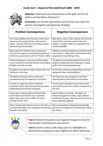 Cards Sort: What impact did the  the Gold Rush on both settlers and Native Americans?