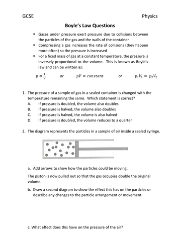 Boyle's law questions for GCSE