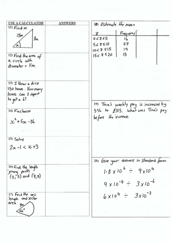 Higher GCSE Maths Revision Sheets | Teaching Resources