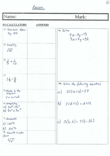 Higher GCSE Maths Revision Sheets | Teaching Resources