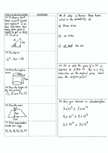 Higher GCSE Maths Revision Sheets | Teaching Resources