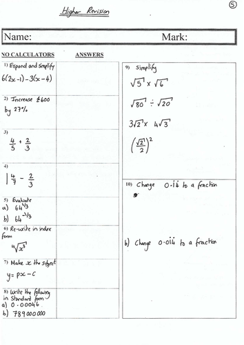 Higher GCSE Maths Revision Sheets | Teaching Resources