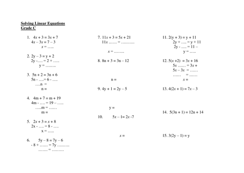 solving equations problems worksheet