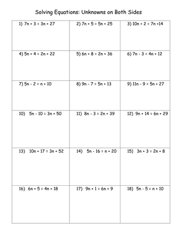 Solving Equations Worksheets | Teaching Resources