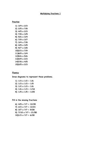 Multiplying fractions together worksheets (Year 6)