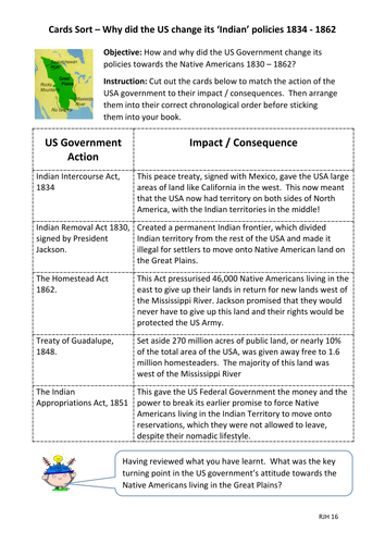 Why did the US Government change its policies towards Native Americans 1830 - 1851?