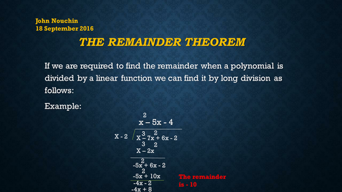 The Remaider Theorem