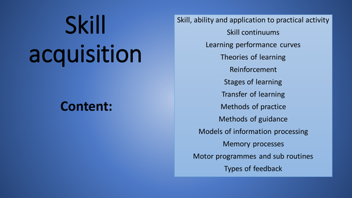WJEC (eduqas) A'level PE (2016) Skill acquisition - What is skill?