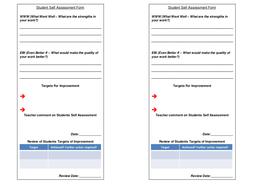 Student Self Assessment Form With Teacher Feedback And Target Review Teaching Resources