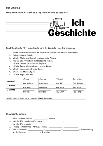 Stimmt GCSE Red School puzzle - Der Schultag