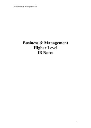 IB Business Management Revision Notes