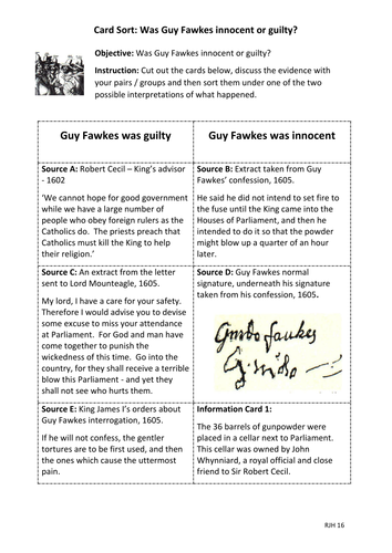 Card Sort: Was Guy Fawkes innocent or guilty?