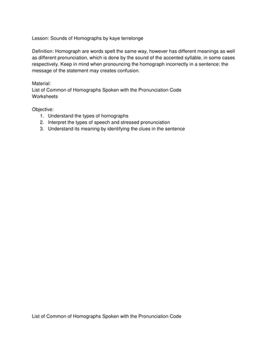 Sounds Of Homographs Teaching Resources