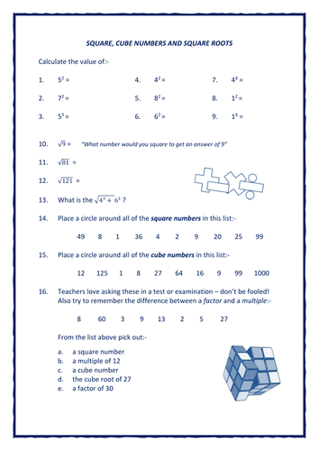 squares cubes and square roots teaching resources