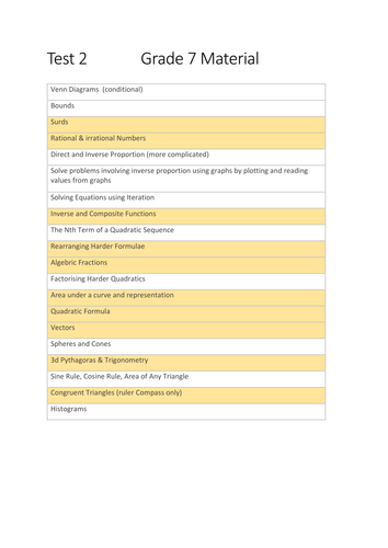 New GCSE grade 7 material: Test 2