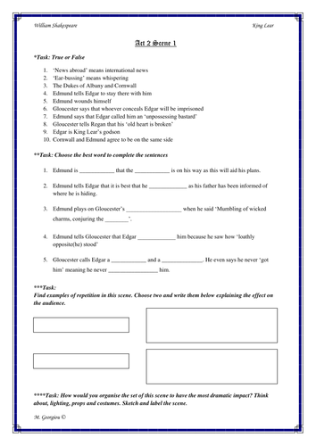 Shakespeare's King Lear Act 2 Workbook/Activity Pack