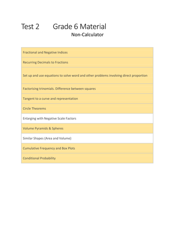 New Grade 6 Material: Test 2 (Non calculator)