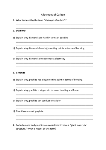 Edexcel 9-1 CC7b Allotropes of Carbon with homework PAPER 1 PAPER 2 TOPIC 1 Key concepts