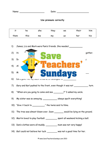 Pronouns Lesson Plan and Worksheet | Teaching Resources