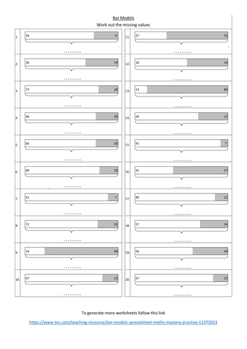 Bar Models worksheet maths mastery practise Teaching Resources