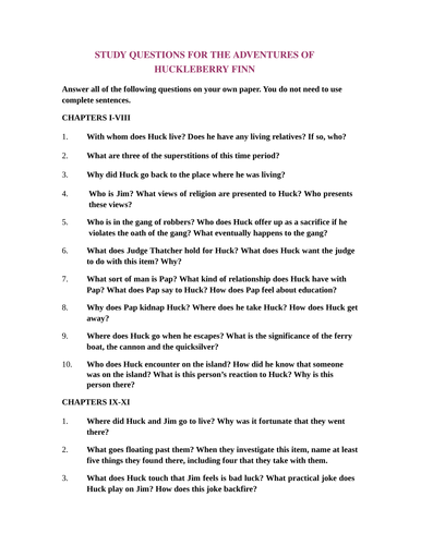 The Adventures of Huckleberry Finn PPT and study questions | Teaching ...