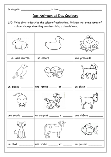 FRENCH - Animals & Colours - Des Animaux et Des Couleurs - Worksheets |  Teaching Resources