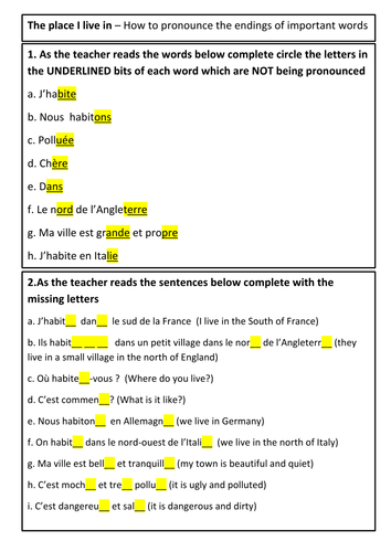 KS3 French - Pool of reading and oral resources on talking about 'The place I live in'