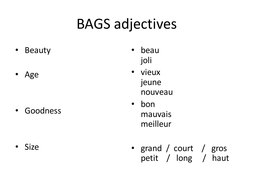 Bags Adjectives French List | Slide Course