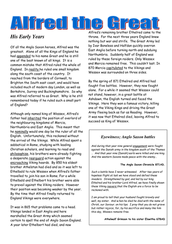 Differentiated for Middle ability and More Able  comprehensions based on Anglo-Saxon time period.