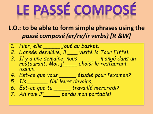 KS3 French - Holidays and 'passé composé' with 'avoir/être' verbs ...