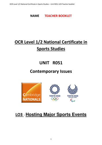 OCR National Certificate in Sports Studies R051 teacher booklet LO3