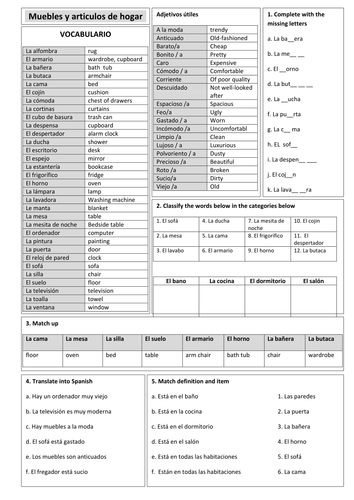 KS3 Spanish - Talking about furniture and where it is located in the house (pool of resources)