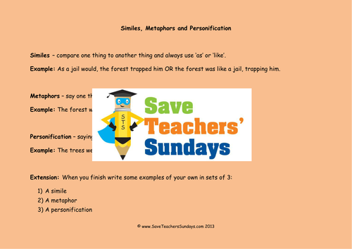 Similes, Metaphors and Personification Lesson Plan and Worksheets