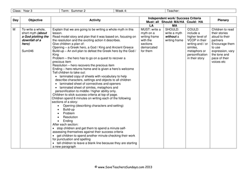 Writing a Short Myth or Legend Lesson Plan and Other Resources (1 ...