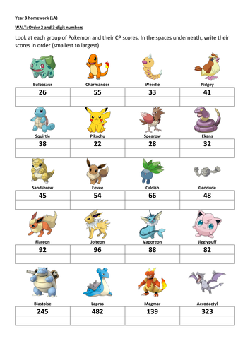 Pokemon Go Maths - Ordering numbers (Differentiated) by spursfan1983