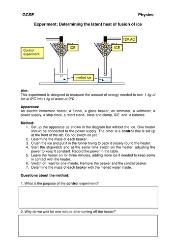 Latent heat of fusion experiment worksheet - GCSE