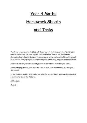 year 4 maths homework ideas