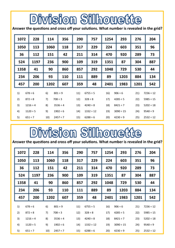 Division Silhouette Worksheet